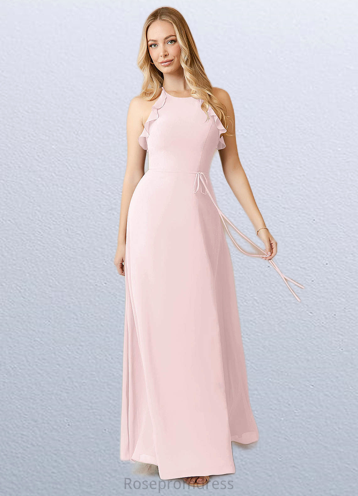 Riley A-Line Bow Chiffon Floor-Length Dress SRSP0019800
