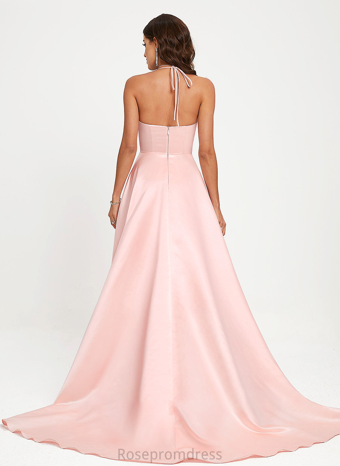 Satin Sweep V-neck Eliza A-Line Train Prom Dresses