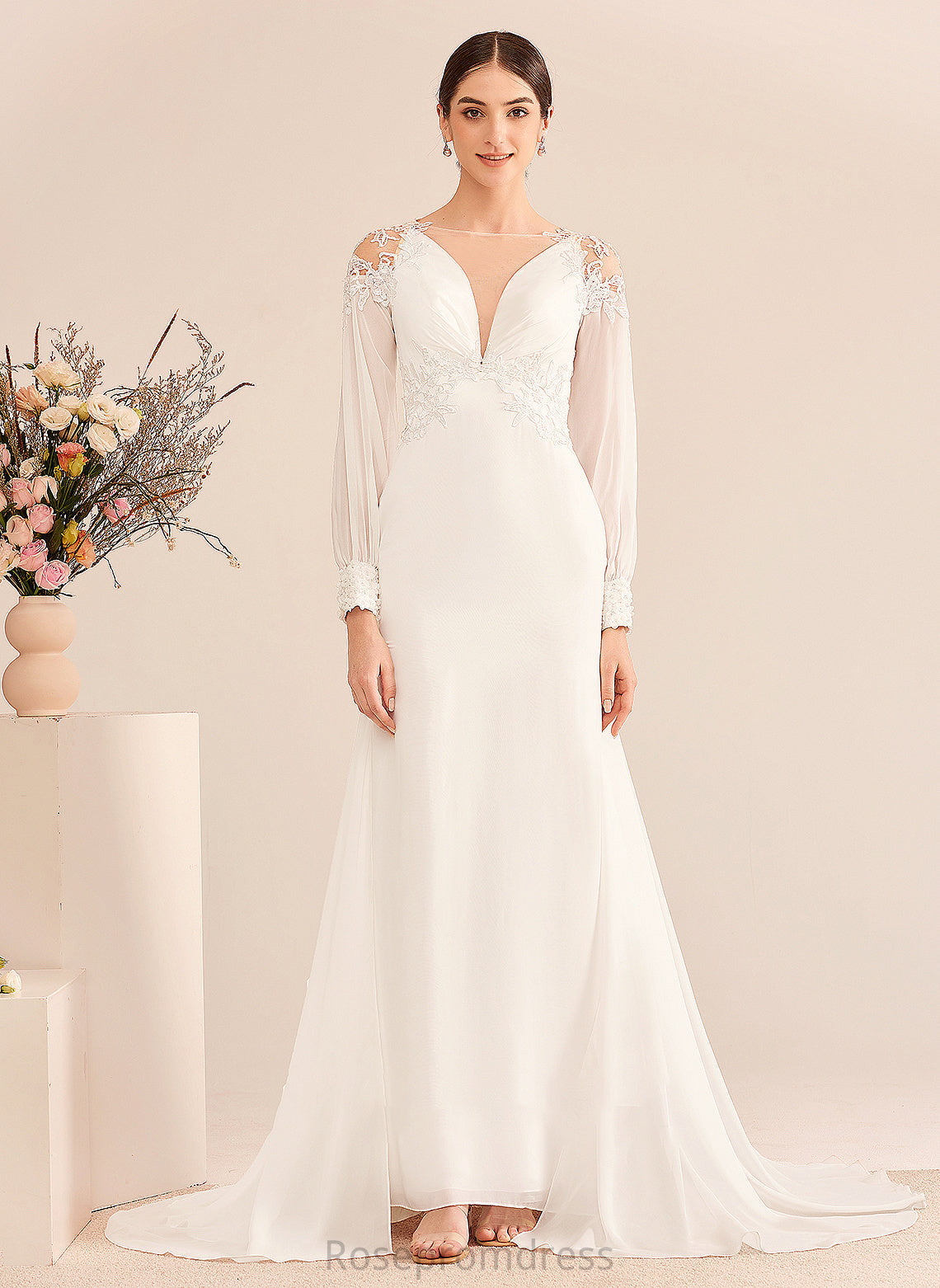 Court Wedding Dresses Kate Trumpet/Mermaid Beading Wedding Dress Train Illusion With
