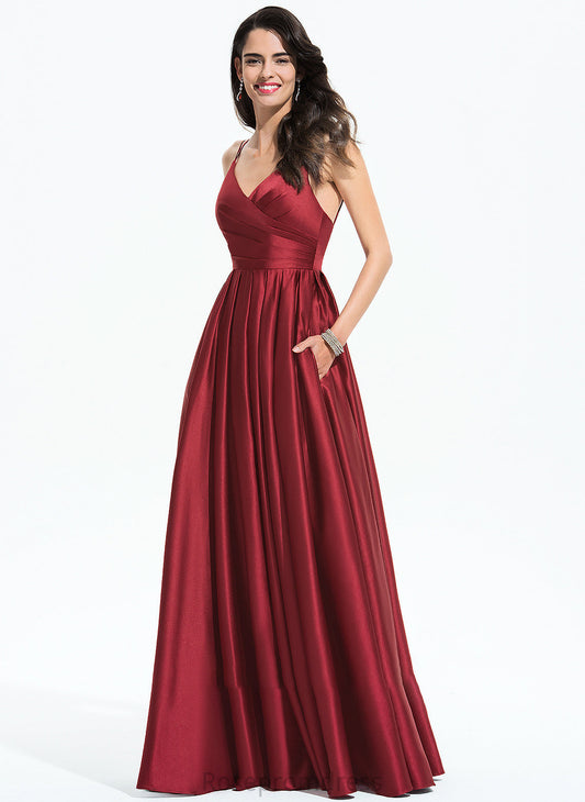 V-neck Neckline Silhouette Ruffle Pockets Embellishment Length A-Line Fabric Floor-Length Mignon Halter Bridesmaid Dresses