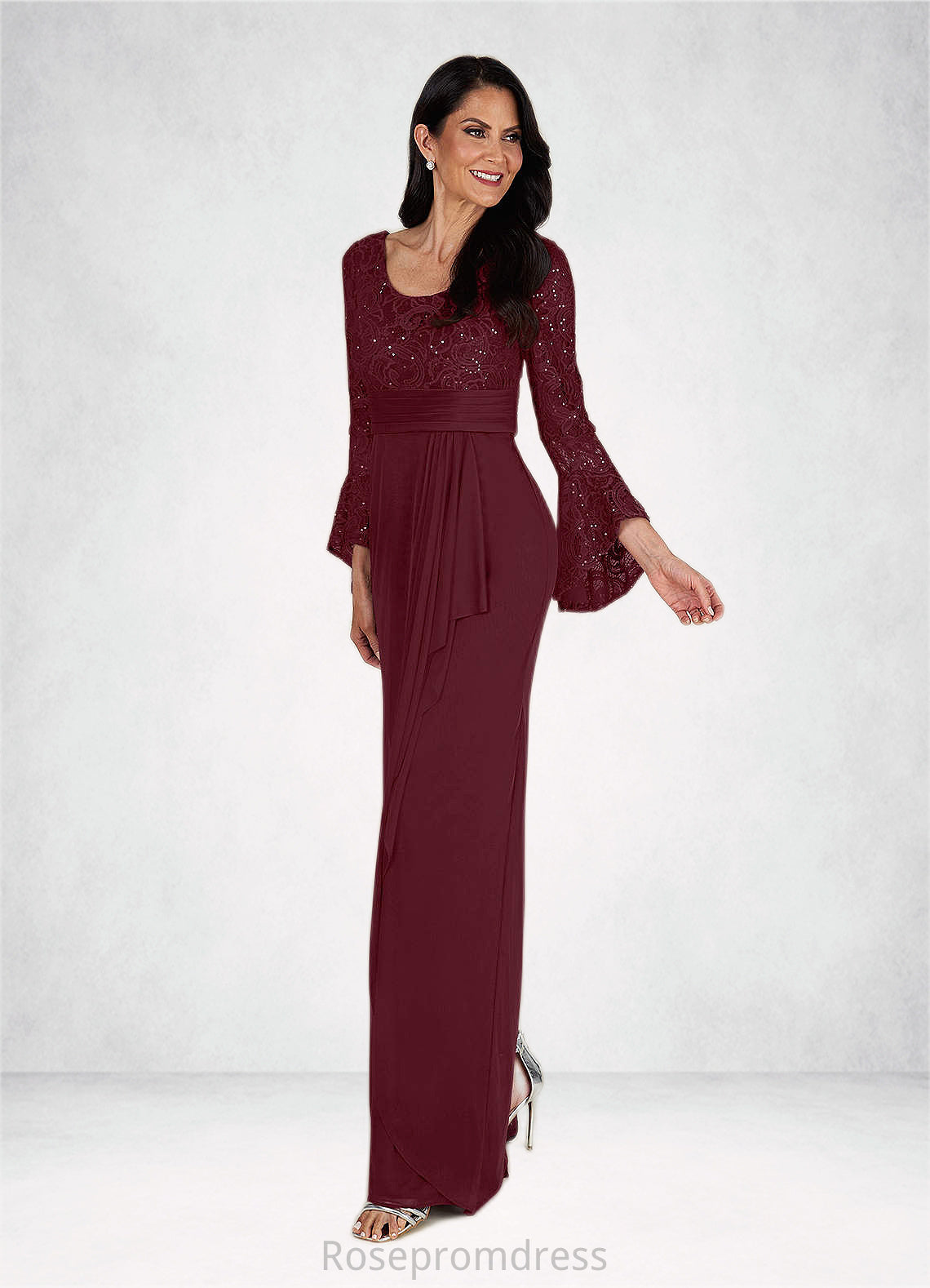 Nita Sheath Sequins Mesh Floor-Length Dress SRSP0019953