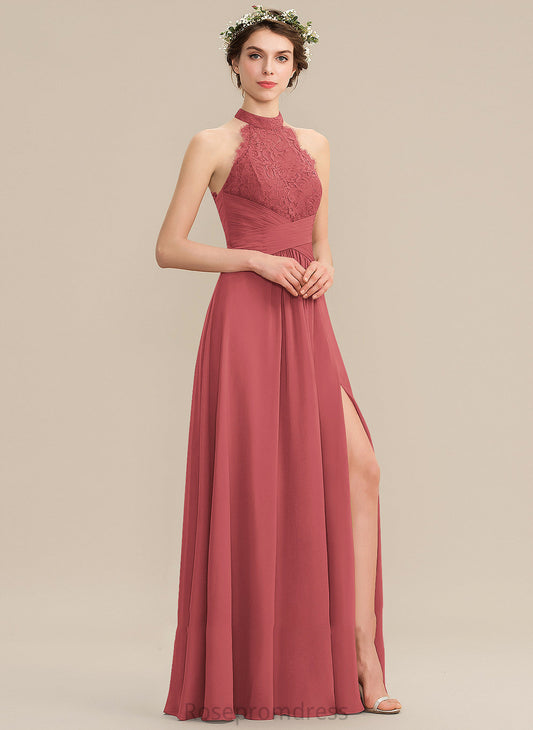 Floor-Length Ruffle A-Line SplitFront Neckline Fabric Length Silhouette Embellishment HighNeck Alejandra Floor Length Bridesmaid Dresses