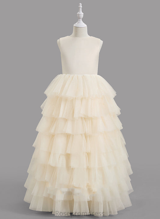 Neck Ruffles/Bow(s) Sleeveless Satin/Tulle Scoop Flower Girl Dresses Floor-length Flower - Girl Glenda With Ball-Gown/Princess Dress