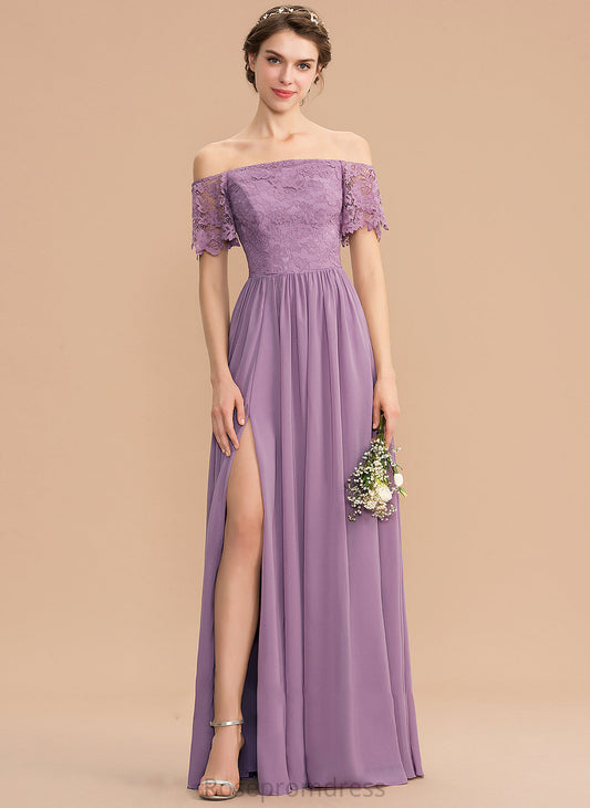 Neckline Length Fabric Off-the-Shoulder A-Line SplitFront Embellishment Silhouette Floor-Length Kiera Bridesmaid Dresses