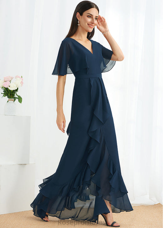 Neckline SplitFront V-neck Length Fabric Embellishment Silhouette Asymmetrical A-Line Mikaela Bridesmaid Dresses