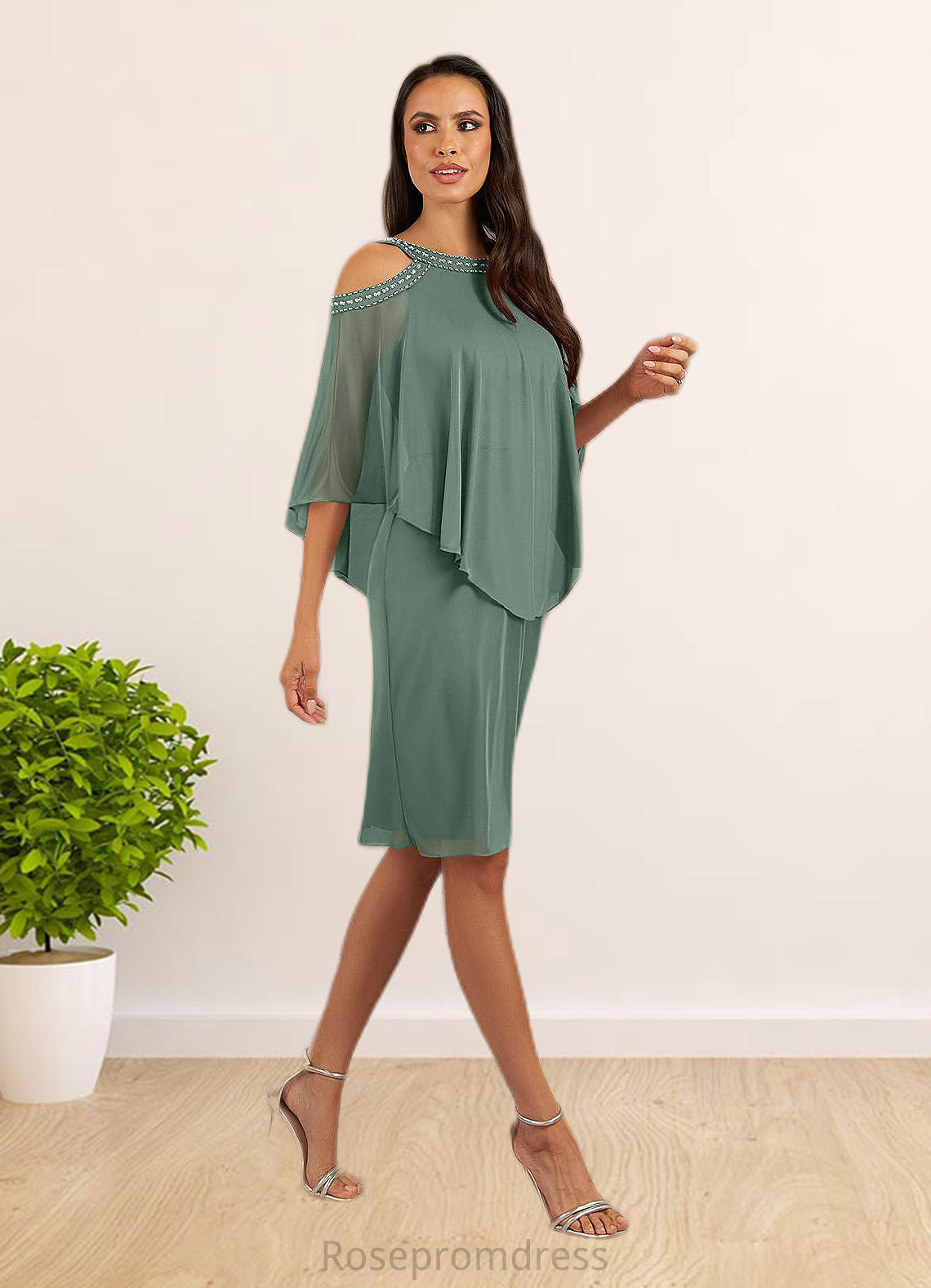Esmeralda Sheath Sequins Mesh Knee-Length Dress SRSP0019871