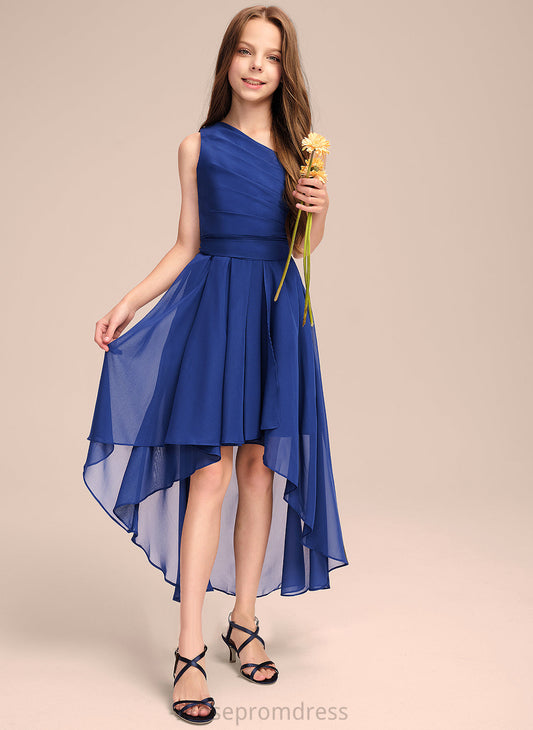 Aryana Junior Bridesmaid Dresses Bow(s) One-Shoulder With Ruffles A-Line Asymmetrical Chiffon