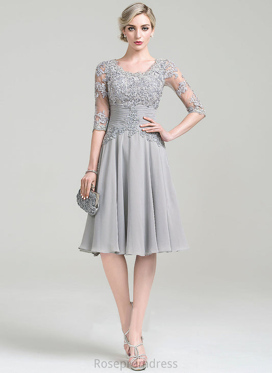 A-Line Scoop Knee-Length Cocktail Cocktail Dresses Appliques Ruffle Lace Neck With Sadie Chiffon Dress Tulle