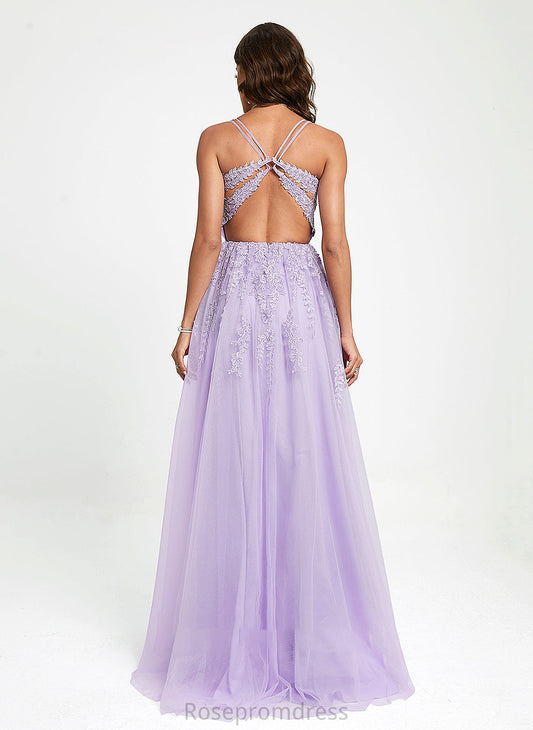 Neck Sweep With Train Ball-Gown/Princess Kamila Sequins Tulle Prom Dresses Lace Scoop