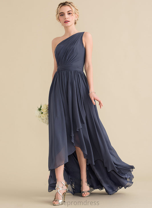 Neckline Fabric Length Silhouette CascadingRuffles One-Shoulder Asymmetrical A-Line Embellishment June A-Line/Princess V-Neck Bridesmaid Dresses