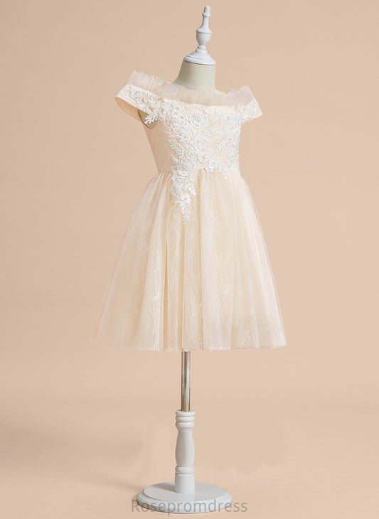Flower Flower Girl Dresses Tulle Knee-length - Off-the-Shoulder Sleeveless Madelyn Girl A-Line With Dress Lace