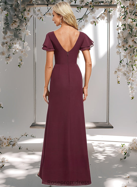 Abagail A-line Boat Neck Floor-Length Chiffon Bridesmaid Dress With Ruffle DSP0025827