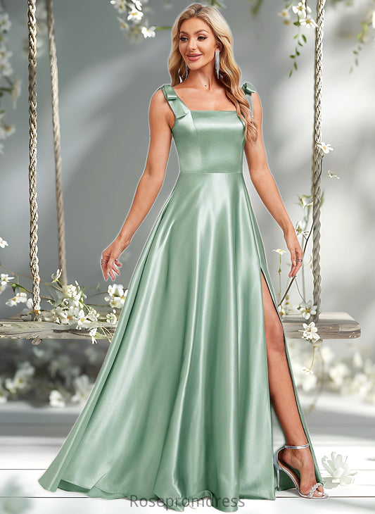 Marley A-line Square Floor-Length Stretch Satin Bridesmaid Dress With Bow DSP0025788