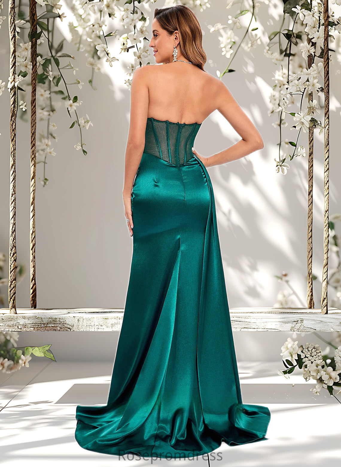 Kailyn Trumpet/Mermaid Straight Sweep Train Stretch Satin Prom Dresses With Pleated DSP0025849