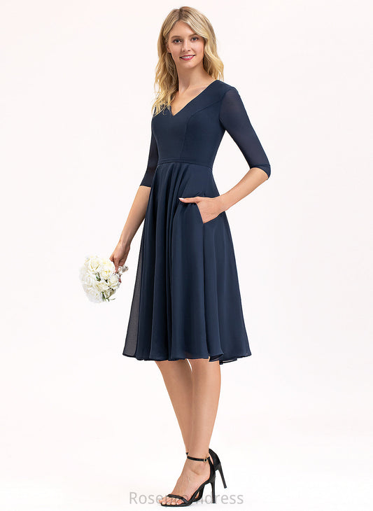 Silhouette Pockets Fabric Length A-Line V-neck Neckline Embellishment Knee-Length Alexis Bridesmaid Dresses
