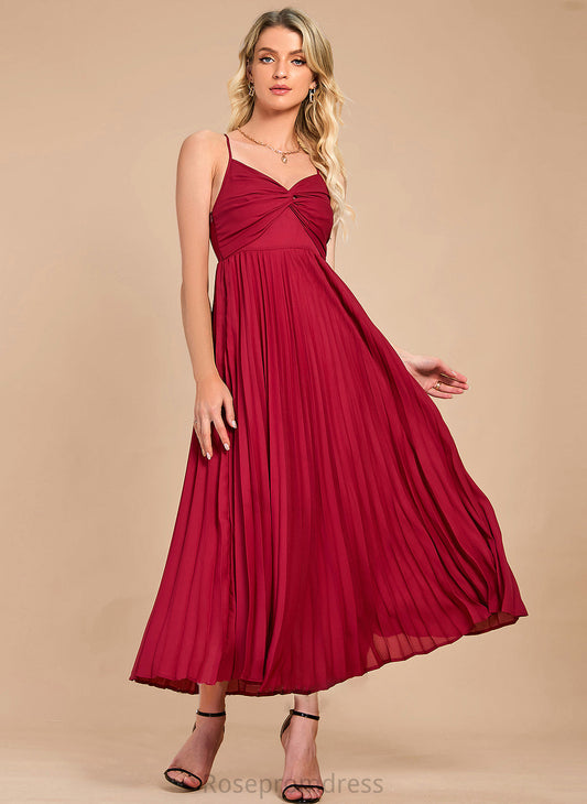 V-neck A-Line Silhouette Length Straps Fabric Ankle-Length Neckline Guadalupe Bridesmaid Dresses