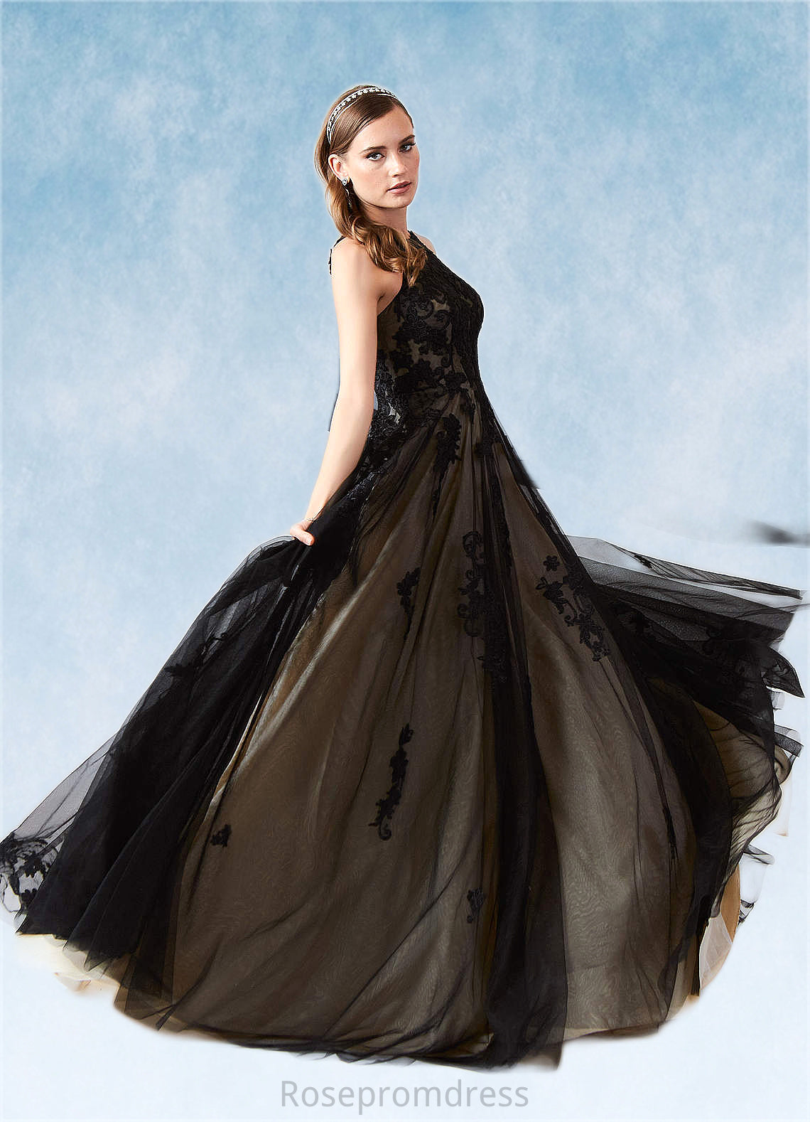 Joyce A-Line Lace Tulle Chapel Train Dress SRSP0020039