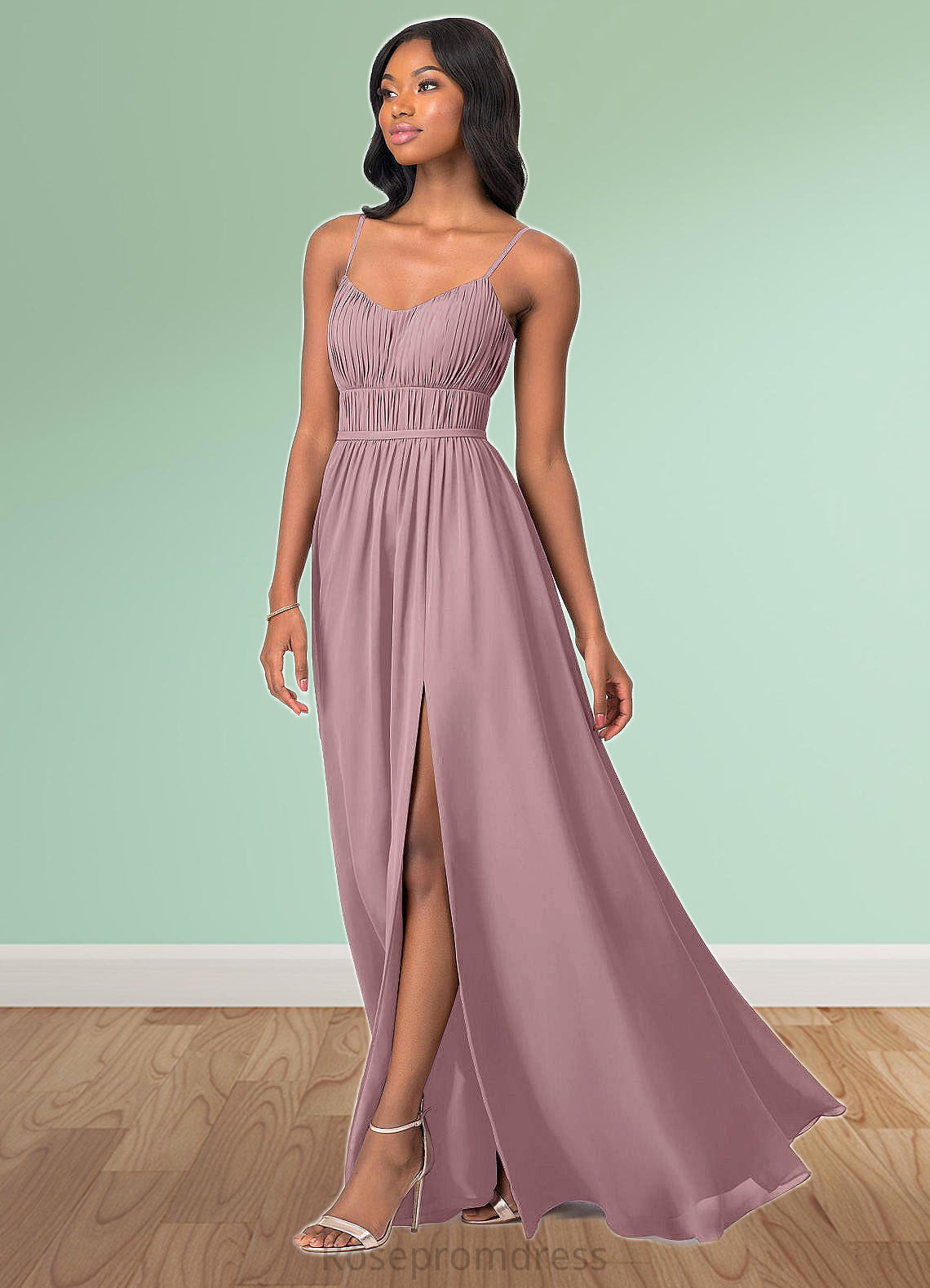 Emily A-Line Pleated Chiffon Floor-Length Dress SRSP0019644