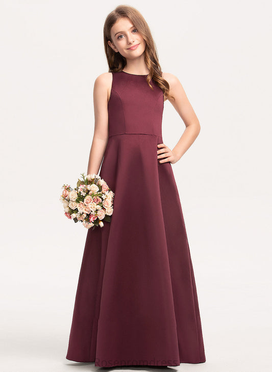 A-Line Scoop Neck Junior Bridesmaid Dresses Floor-Length Rita Satin