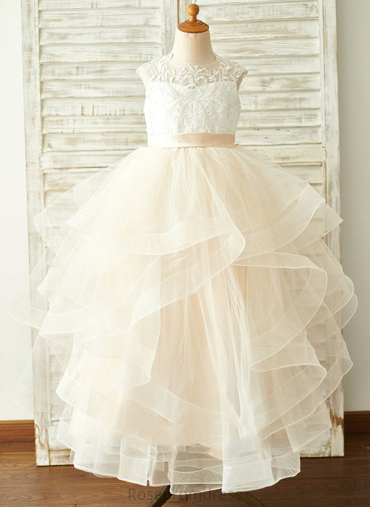 Flower Girl Dresses - Scoop Sleeveless Mavis Neck Flower Ball-Gown/Princess Girl Floor-length Tulle/Lace Dress