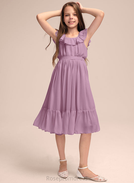Junior Bridesmaid Dresses Scoop Cascading Bow(s) Knee-Length Chiffon Ruffles With A-Line Neck Eleanor