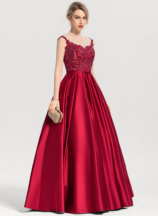 Prom Dresses Sequins Neck Scoop Ball-Gown/Princess Selah With Floor-Length Satin