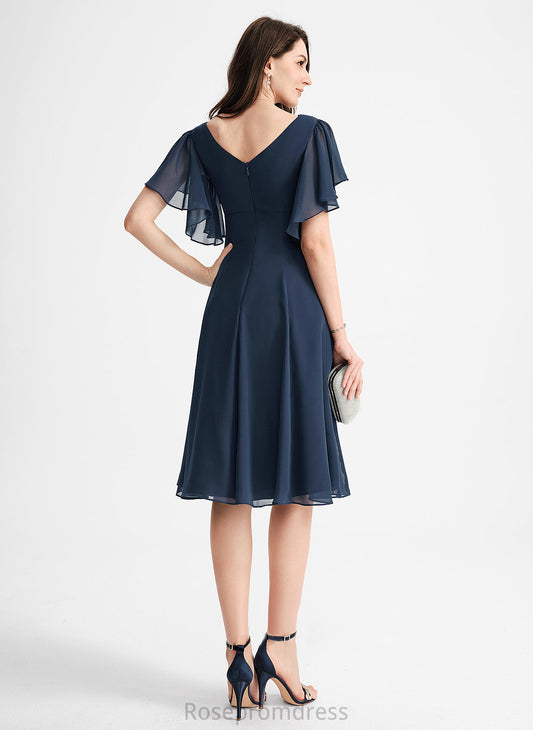 Chiffon Glenda A-Line Cocktail Cocktail Dresses Knee-Length Dress V-neck