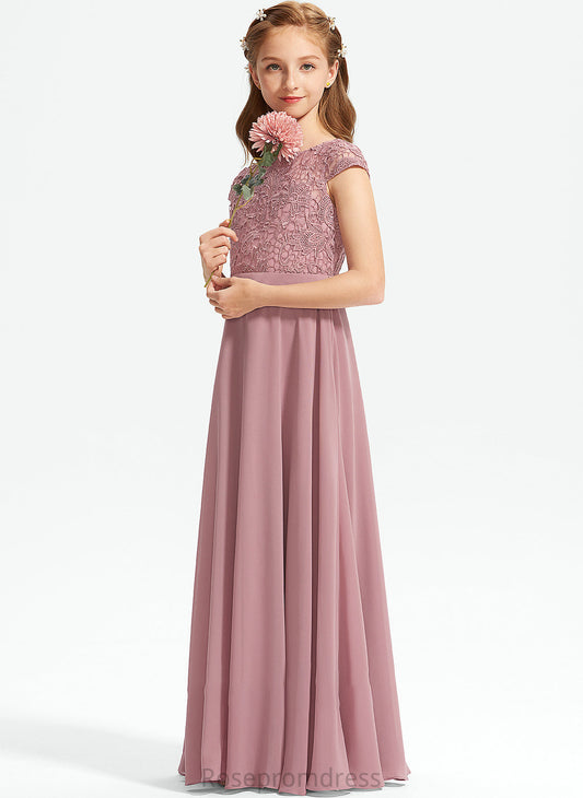 A-Line Chiffon Addyson Scoop Lace Neck Floor-Length Junior Bridesmaid Dresses