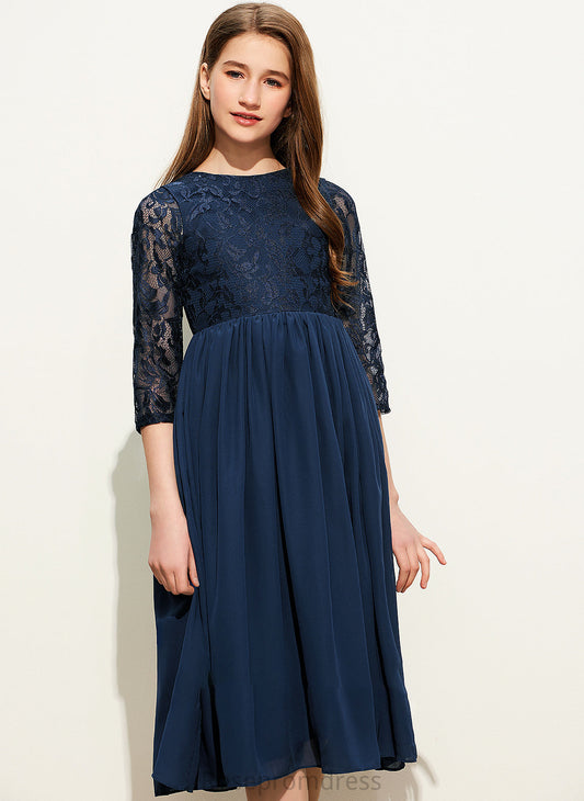 Junior Bridesmaid Dresses Nicky Tea-Length Scoop Neck Lace A-Line Chiffon