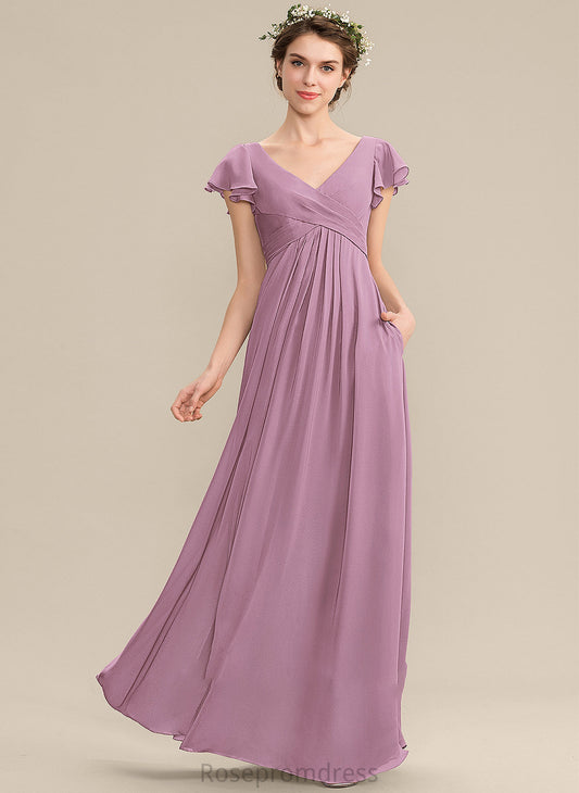A-Line Length Embellishment Pockets Neckline CascadingRuffles Silhouette Floor-Length V-neck Fabric Cameron Bridesmaid Dresses