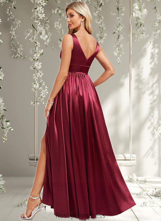 Phoebe A-line V-Neck Floor-Length Stretch Satin Bridesmaid Dress DSP0025771