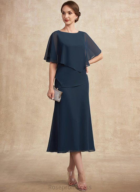 Mother Chiffon Tea-Length Neck Sheath/Column the Abril Bride of Dress Scoop Mother of the Bride Dresses