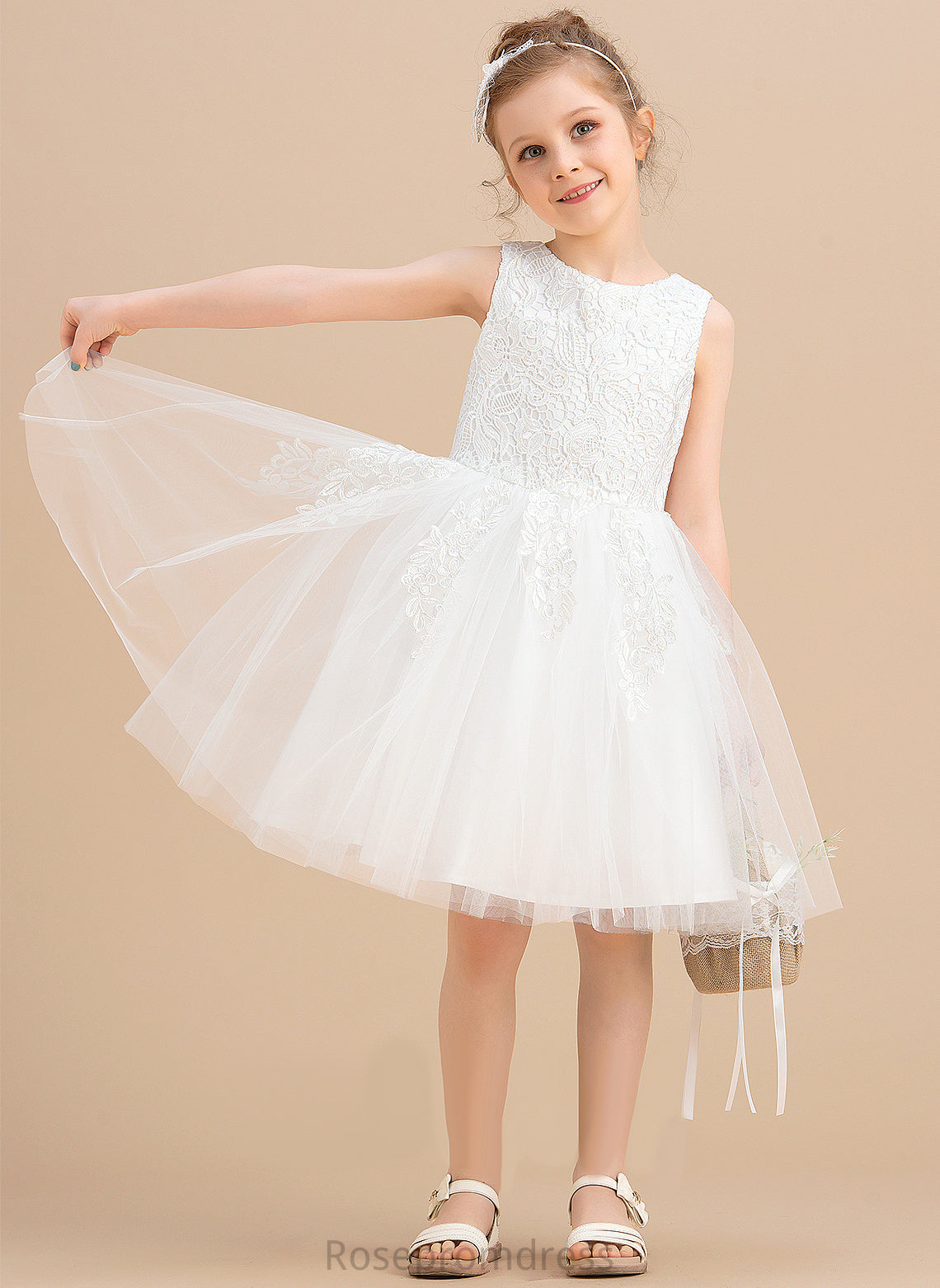Dress Sleeveless Lace/Bow(s) With Girl A-Line Tulle/Lace Scoop Flower Girl Dresses Abigayle Knee-length Neck Flower