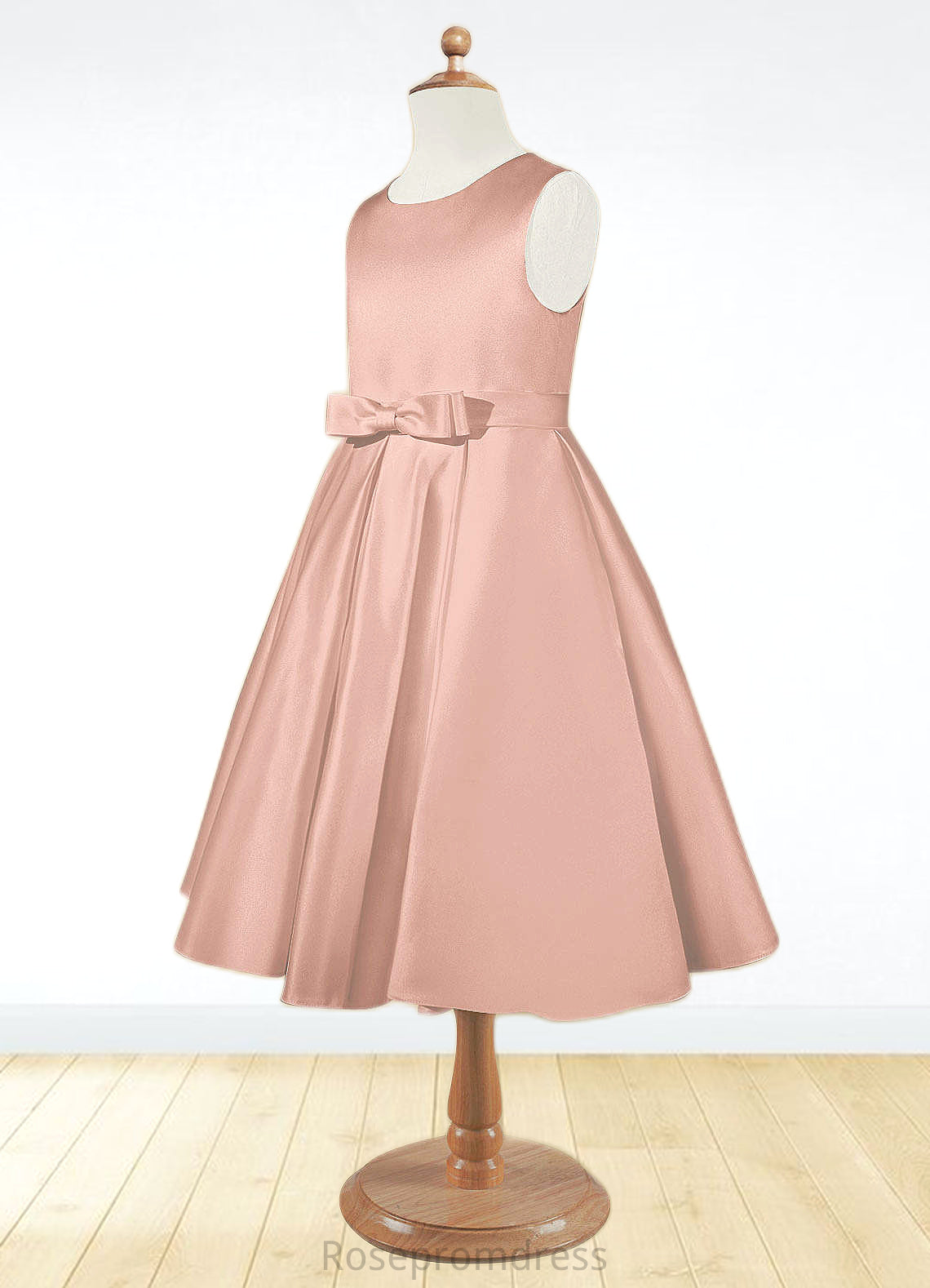 Rosa A-Line Bow Matte Satin Knee-Length Dress SRSP0020244