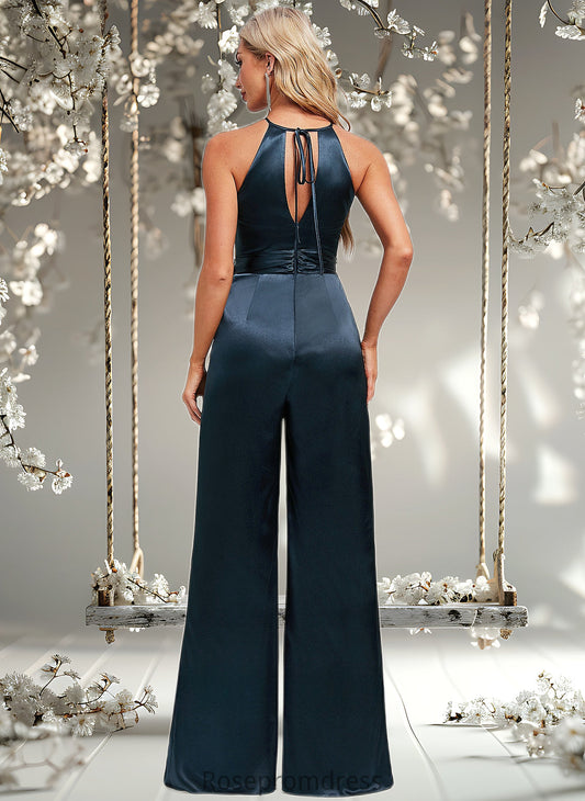 Elliana Jumpsuit/Pantsuit Halter Floor-Length Stretch Satin Bridesmaid Dress DSP0025805