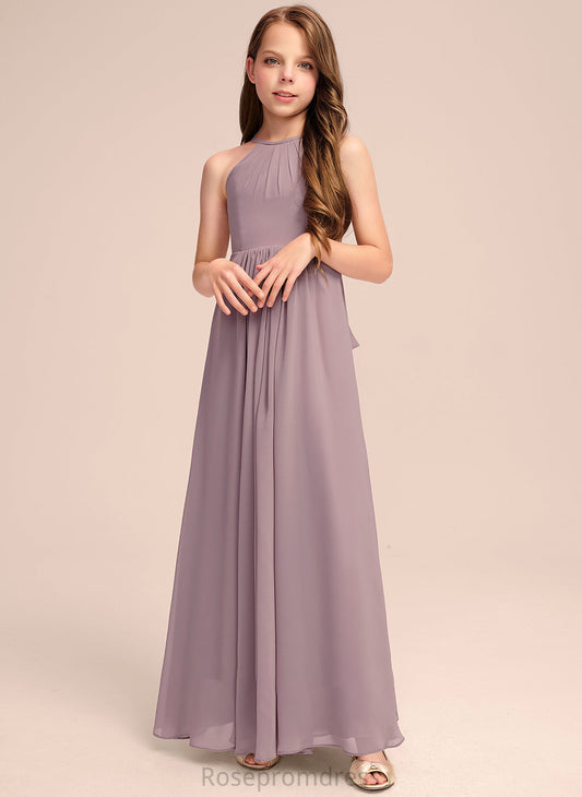 With Ruffles Scoop Bethany Junior Bridesmaid Dresses Floor-Length Cascading Chiffon Neck A-Line