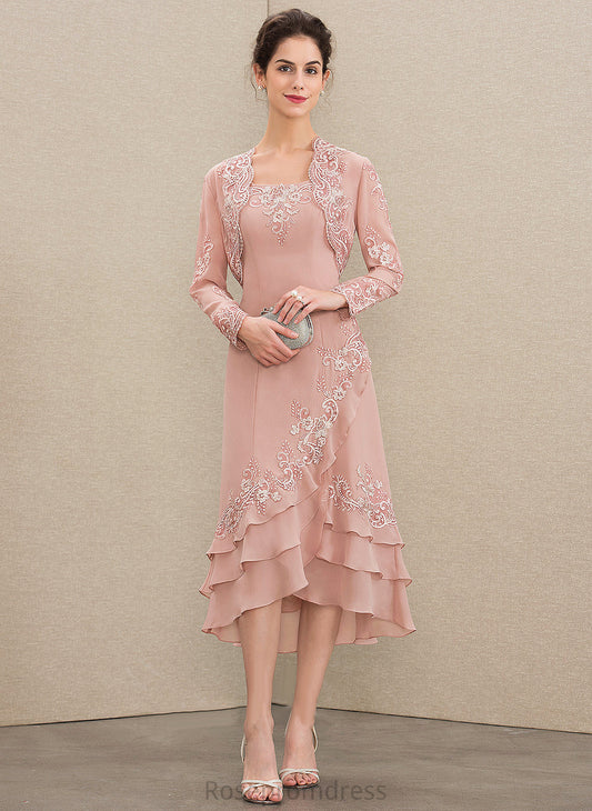 of Selena With Mother Mother of the Bride Dresses Bride Dress Lace Chiffon Neckline Appliques Cascading A-Line Asymmetrical Square Ruffles the