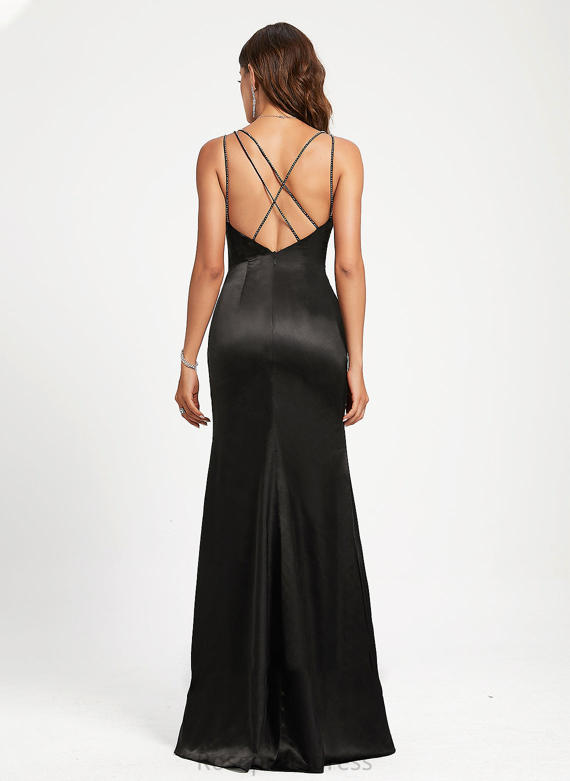 Satin Sheath/Column With Ruffle Neck Floor-Length Martha Cowl Beading Prom Dresses