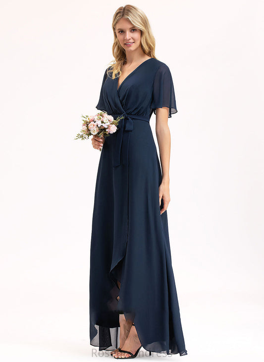 Fabric A-Line V-neck Neckline Length Silhouette Embellishment Bow(s) Asymmetrical Christina Bridesmaid Dresses