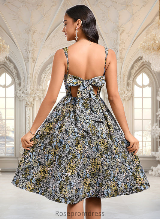 Giada A-line Square Knee-Length Jacquard Homecoming Dress With Bow DSP0025687