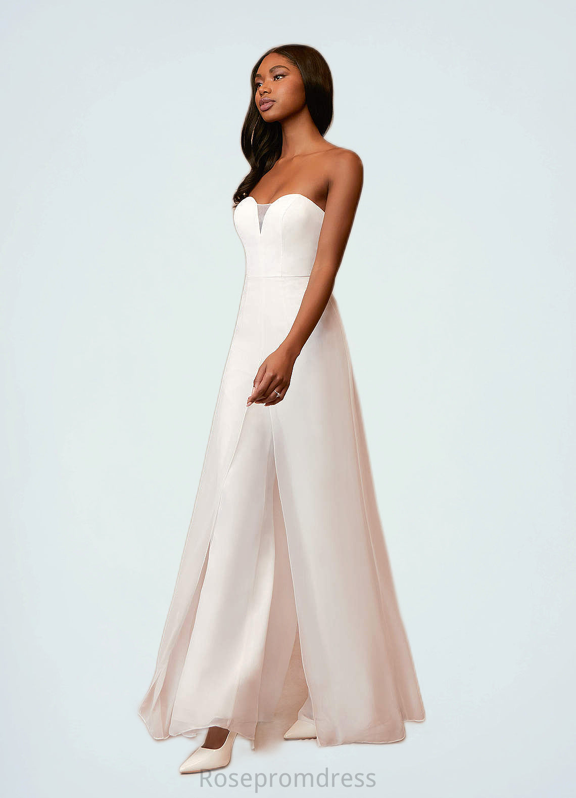 Marie Strapless Sweetheart Neckline Chiffon Jumpsuit Diamond White SRSP0020064