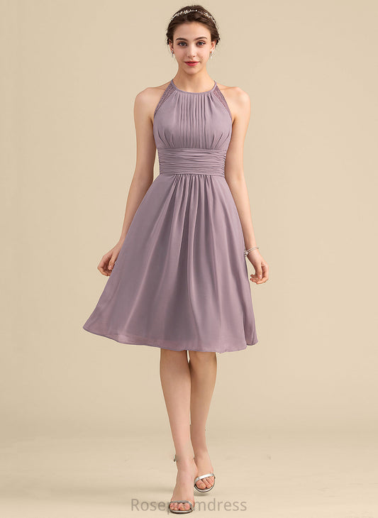 A-Line Neckline Embellishment Silhouette Length ScoopNeck Fabric Ruffle Knee-Length Madalyn Bridesmaid Dresses