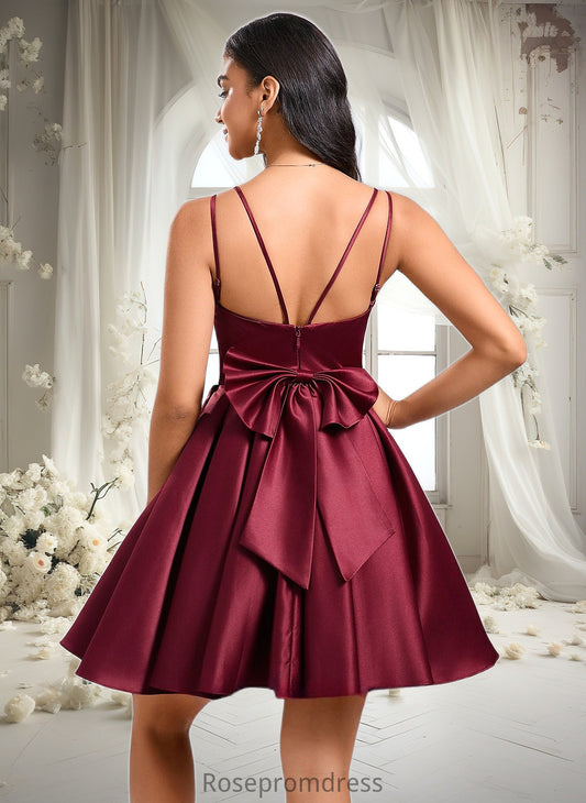 Teagan Ball-Gown/Princess V-Neck Short Satin Homecoming Dress With Bow DSP0025662
