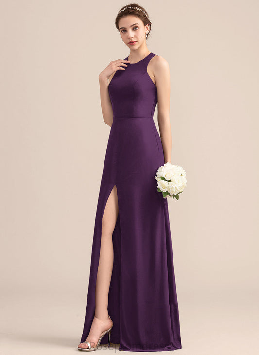 Silhouette Length Embellishment SplitFront Fabric ScoopNeck Floor-Length A-Line Neckline Elizabeth Natural Waist Floor Length Bridesmaid Dresses