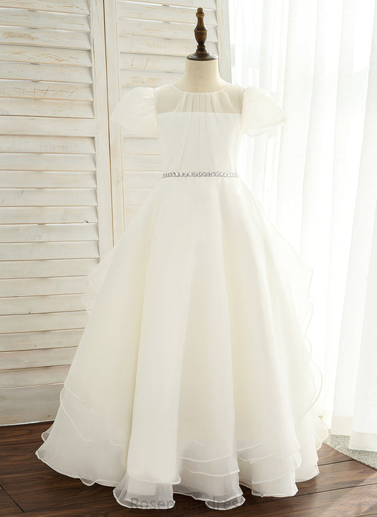 With Flower Dress Neck Rhinestone - Ball-Gown/Princess Floor-length Organza/Satin Adelaide Sleeves Scoop Short Girl Flower Girl Dresses