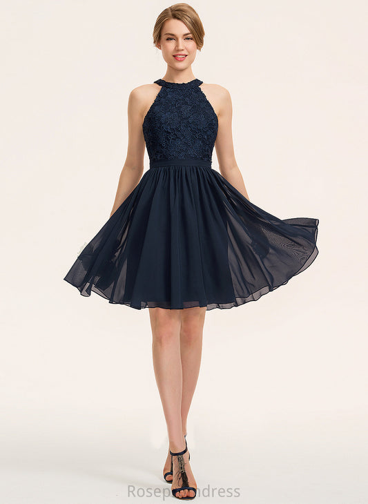 Ruffle ScoopNeck Silhouette Length Embellishment Neckline Fabric Knee-Length A-Line Lucy Natural Waist Floor Length Bridesmaid Dresses