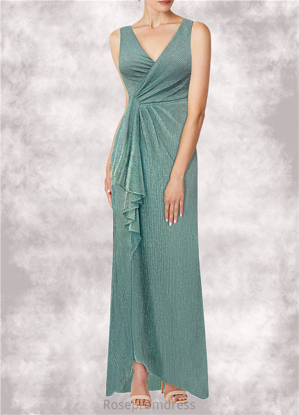 Ruby A-Line Ruched Metallic Mesh Asymmetrical Dress SRSP0019964