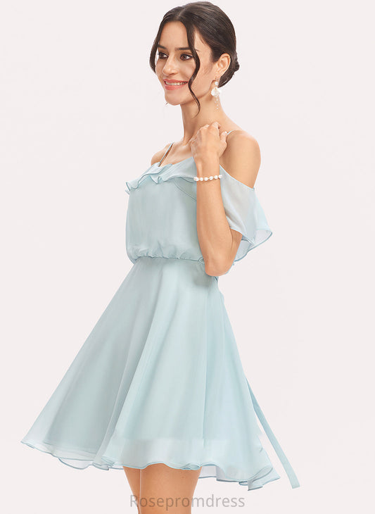 Neckline Length Fabric V-neck Silhouette Embellishment Short/Mini CascadingRuffles A-Line Cecilia A-Line/Princess Sleeveless Bridesmaid Dresses