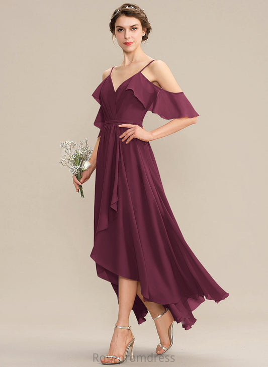 Length Asymmetrical Embellishment CascadingRuffles V-neck Silhouette Fabric Neckline A-Line Diya Bridesmaid Dresses