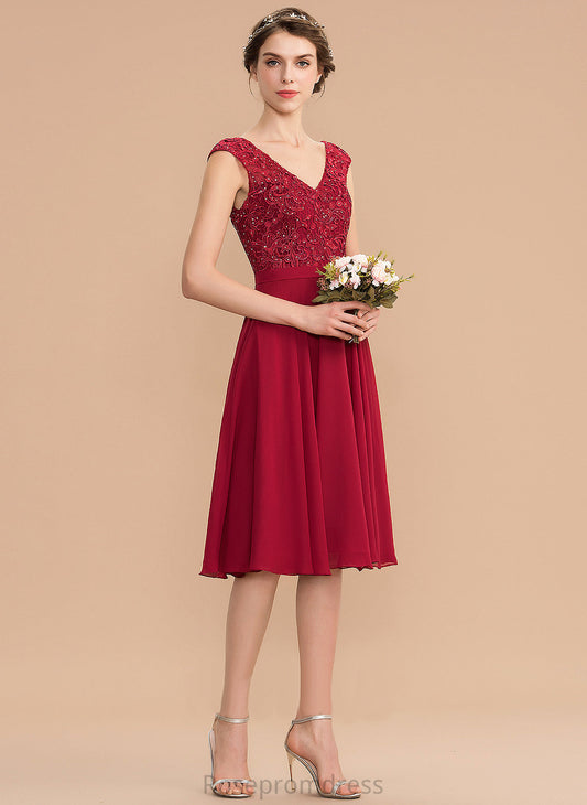 V-neck Chiffon Homecoming Dresses Dress With Renata Homecoming A-Line Lace Beading Knee-Length
